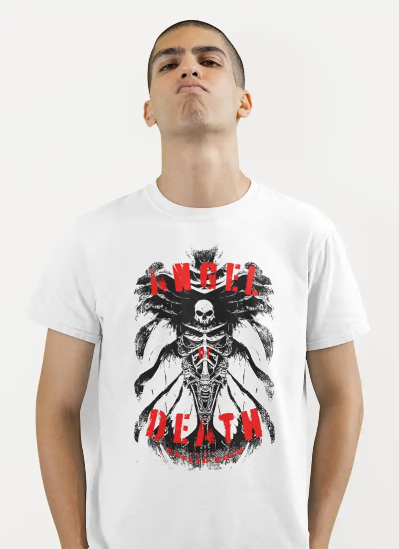 Camiseta rock masculina Angel of Death em homenagem à banda Slayer – Cor branca