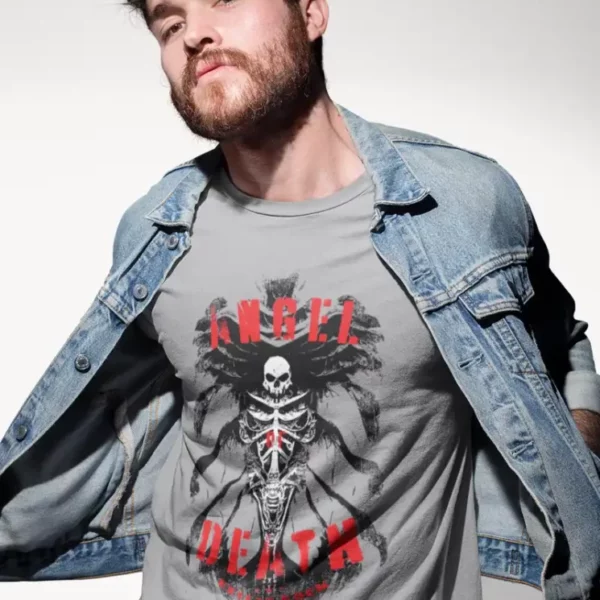 Camiseta rock masculina Angel of Death em homenagem à banda Slayer – Cor cinza