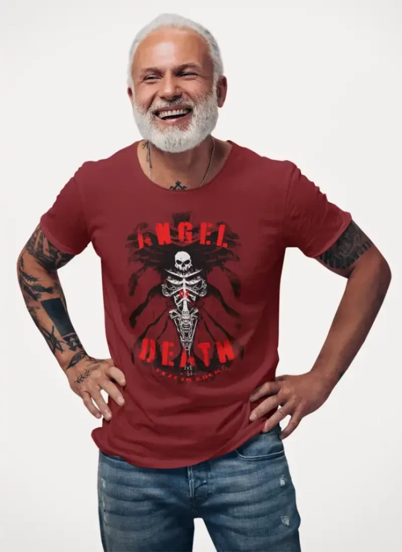 Camiseta rock masculina Angel of Death em homenagem à banda Slayer – Cor vinho
