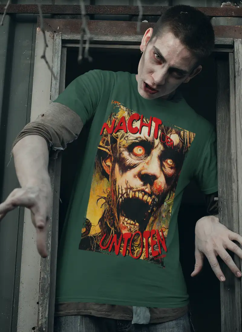 Camiseta rock masculina A Noite dos Mortos-Vivos em homenagem ao filme clássico – Cor verde escuro